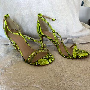 Lime Green Snakeskin Strappy Heels